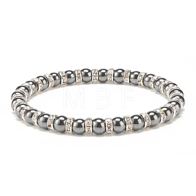 Synthetic Hematite Stretch Bracelet Rhinestone Beaded BJEW-JB08335-01-1