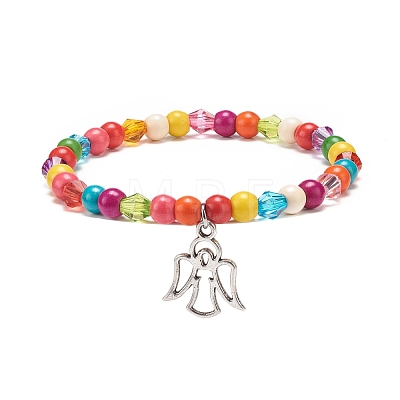 Synthetic Turquoise(Dyed) & Acrylic Beaded Stretch Bracelet with Alloy Charm for Women BJEW-JB08627-05-1