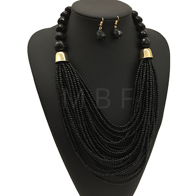 Bohemian Alloy & Resin & Glass Seed Beaded Multilayer Necklaces & Dangle Earrings FS-WG32A45-04-1