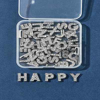 52Pcs 26 Styles Alphabet Alloy Initial Slide Charms with Grade A Rhinestones ALRI-FS0001-08-1