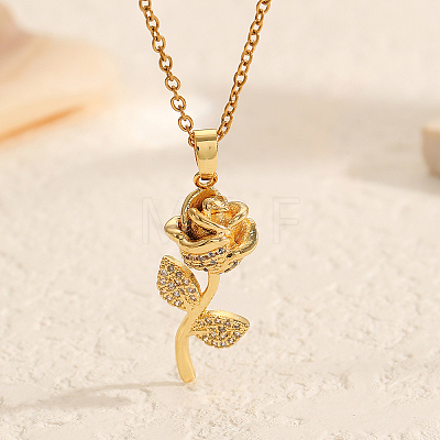 Elegant Brass Crystal Rhinestone Rose Pendant Necklaces FB5748-1