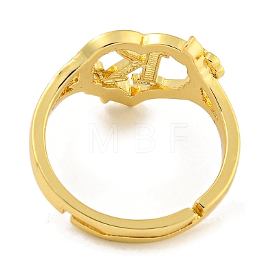 Heart with Letter & Flower Rack Plating Brass Adjustable Rings for Women RJEW-I105-05G-K-1