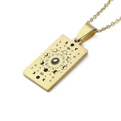 304 Stainless Steel Black Enamel Rectangle with Constellation Pendant Necklaces NJEW-I128-01F-1