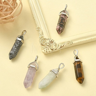 5Pcs 5 Styles Natural Mixed Gemstone Double Terminated Pointed Pendants G-YW0001-45-1
