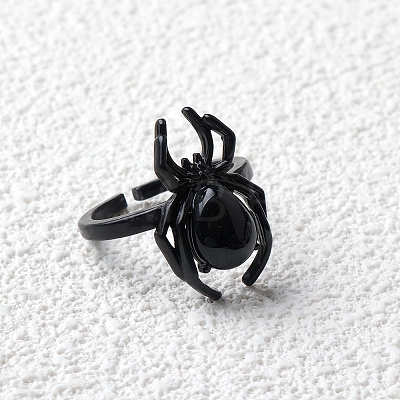 Natural Obsidian Spider Open Cuff Rings PW-WGC70E9-28-1