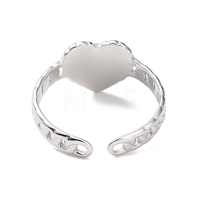 304 Stainless Steel Heart Open Cuff Ring for Women RJEW-A005-05P-1