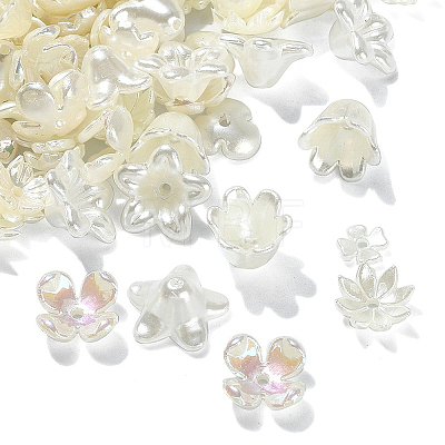 300Pcs ABS Plastic Imitation Pearl Flower Bead Caps KY-CJ0001-59-1