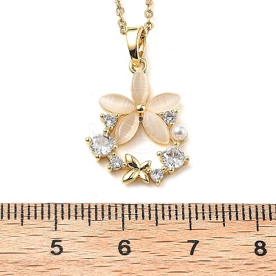 Flower Resin & Micro Pave Cubic Zirconia Pendant Necklaces NJEW-D288-02G-1