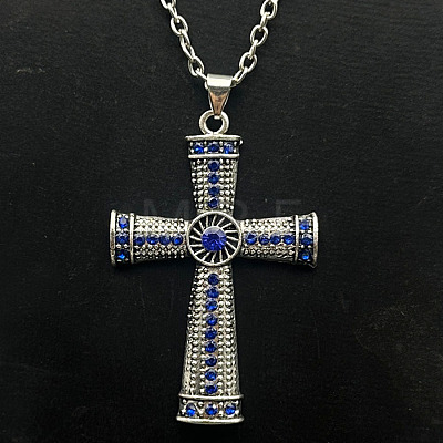Platinum Alloy Rhinestone Cross Pendant Necklaces NX3454-6-1
