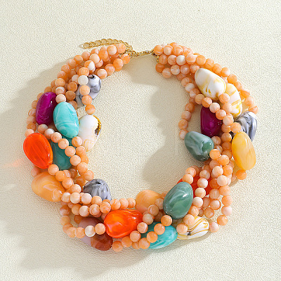 Exaggerated Bohemia Resin Round Teardrop Multi-Strand Handmade Beaded Necklaces for Women FS-WGE26D9-01-1
