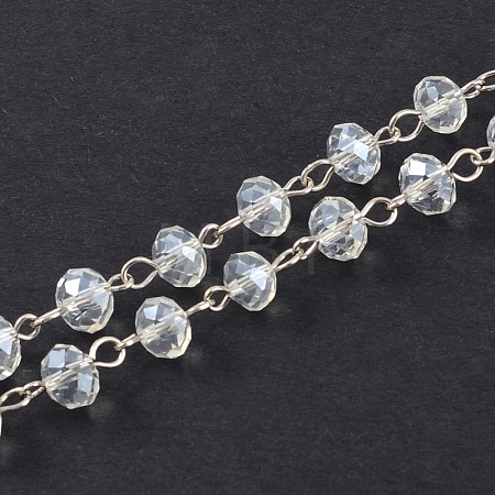 Handmade Rondelle Glass Beads Chains for Necklaces Bracelets Making AJEW-JB00120-01-1