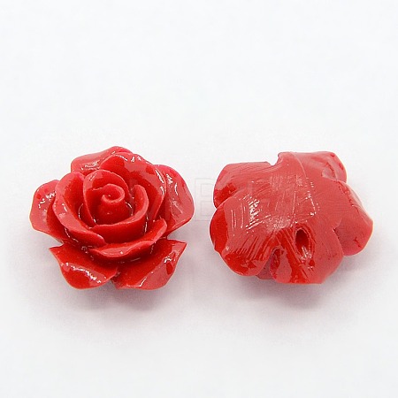Synthetic Coral 3D Flower Rose Beads X-CORA-A005-14mm-04-1
