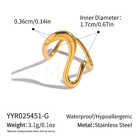 Wave 304 Stainless Steel Cuff Open Rings for Women MH6370-1-1
