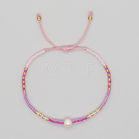 Bohemian Style Glass Seed Bead & Imitation Pearl Beads Braided Bead Bracelets JJ7327-2-1