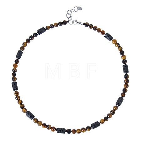 6MM Round Natural Tiger Eye and Column Natural Lava Rock Beaded Necklaces for Women Men LS-LV4865-4-1