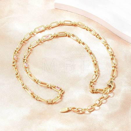 5MM Brass Pave Cubic Zirconia Oval Link Chain Necklaces NJEW-D324-01G-05-1