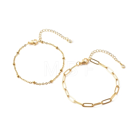304 Stainless Steel Paperclip & Satellite Chains Bracelet Set BJEW-JB06523-1