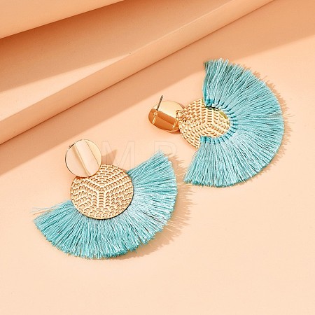 Flat Round with Fan Bohemian Style Iron Tassel Stud Earrings FS-WGA1D99-05-1