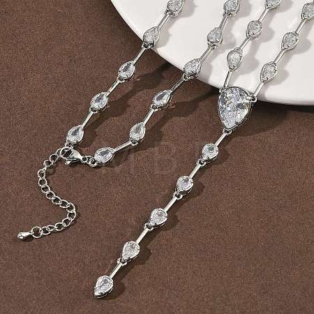 Brass Pave Clear Cubic Zirconia Y Necklaces NJEW-G183-06P-01-1