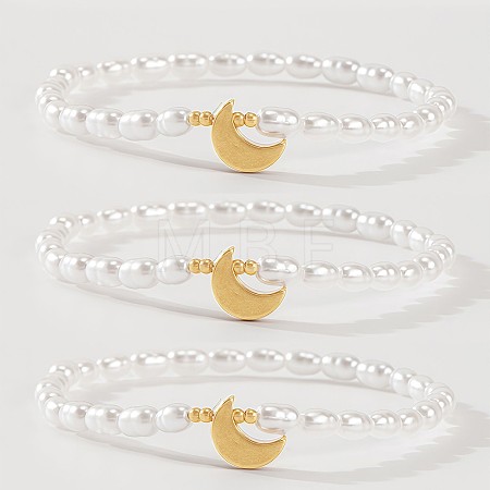 3Pcs Synthetic Non-magnetic Hematite & Imitation Pearl Beaded Stretch Bracelet Sets for Women DB0694-4-1