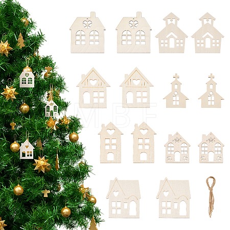 42Pcs Christmas Wood House Pendant Decorations DIY-PH00035-58-1