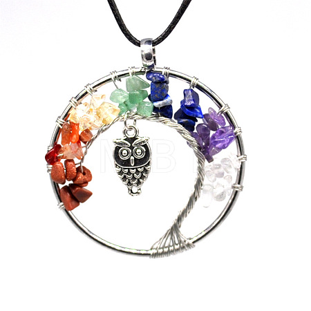 Natural & Synthetic Mixed Gemstone Chips Tree of Life Pendant Necklaces FIND-PW0027-01B-03-1