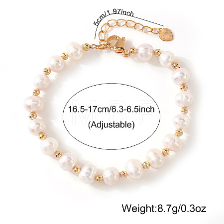 Elegant Natural Freshwater Pearl & Brass Beaded Bracelets for Women EN4357-1-1