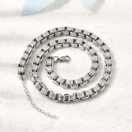 7MM 304 Stainless Steel Textured Box Chain Necklaces NJEW-P358-01P-1