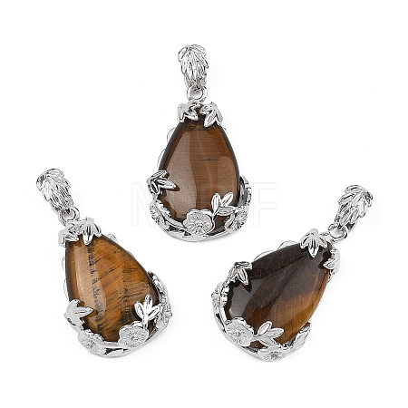 Natural Tiger Eye Pendants G-P393-P04-1