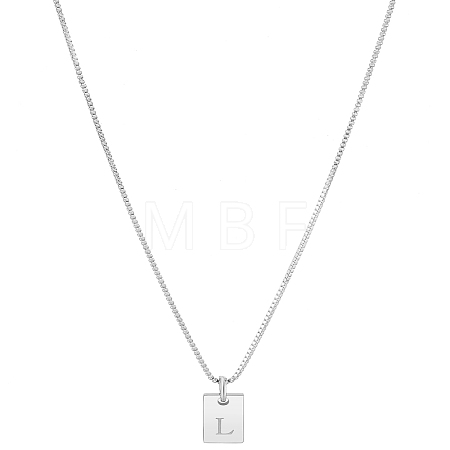 1Pc Stainless Steel Letter Rectangle Pendant Necklaces NJEW-LP0001-34L-P-1
