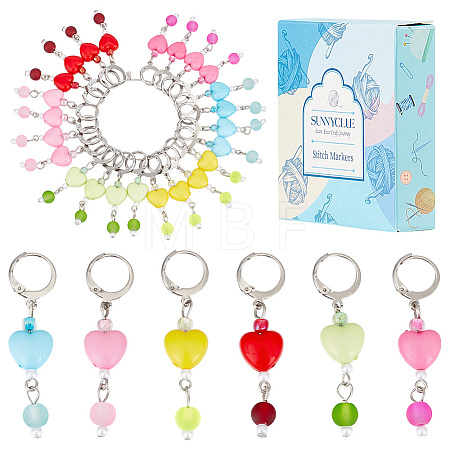 30Pcs 6 Colors Heart Glass Locking Stitch Markers HJEW-SC00093-1