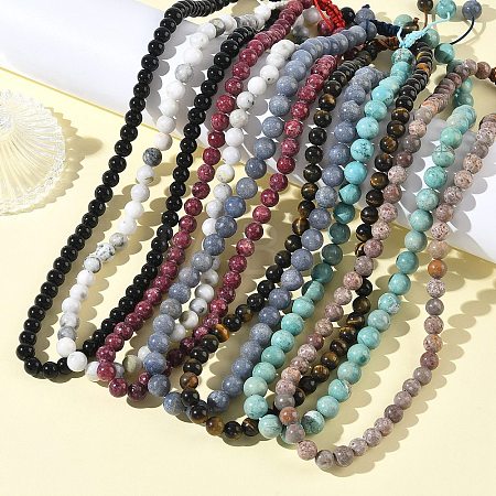 Adjustable Natural Mixed Gemstone Round Beaded Braided Necklaces G-H355-05-1
