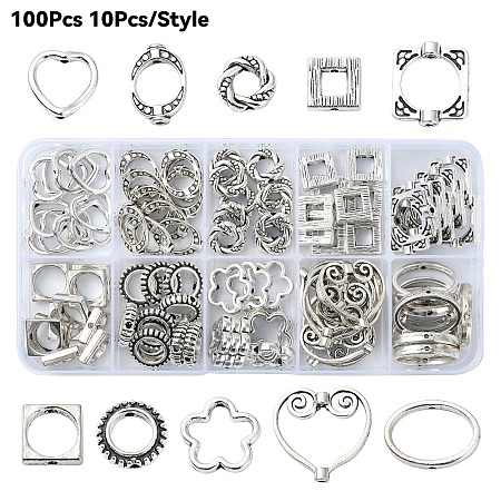 100Pcs 10 Styles Tibetan Style Alloy Bead Frames TIBEB-YW0001-27-1