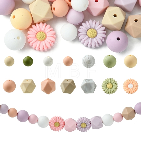 48Pcs 14 Styles Food Grade Eco-Friendly Silicone Focal Beads DIY-YW0008-83E-1