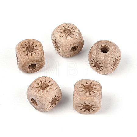 Laser Engraved Beech Wood European Beads WOOD-T033-08A-1