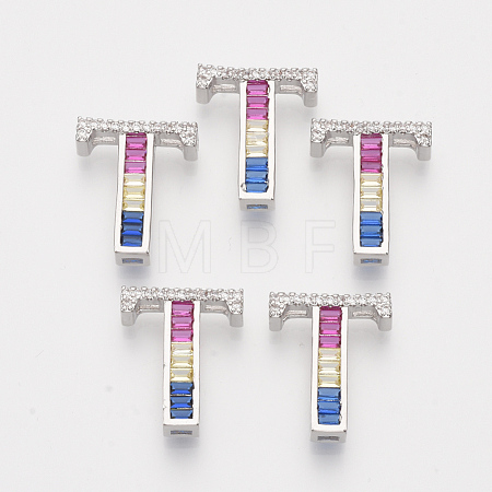 Brass Cubic Zirconia Slide Charms ZIRC-S063-01T-P-1