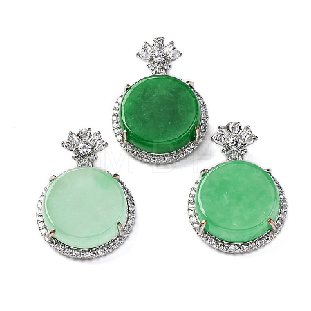 Dyed Natural Myanmar Jade Flower Flat Round Pendants KK-Q050-01A-1