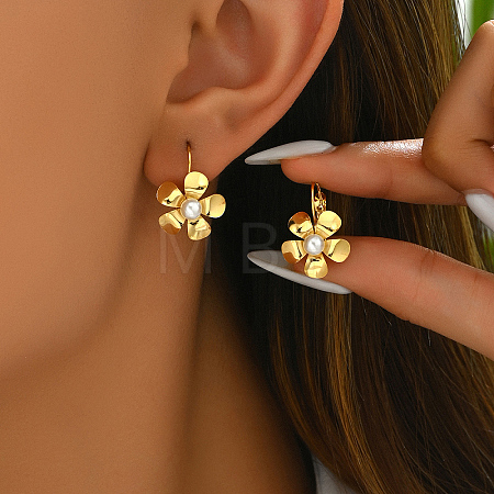 Fashionable Vintage Casual Flower 201 Stainless Steel Hoop Earrings for Women AJ0451-1