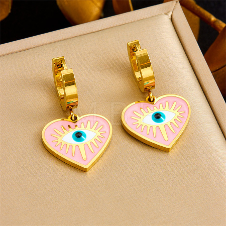 304 Stainless Steel Enamel Heart with Evil Eye Hoop Earrings FS-WGFA37A-04-1