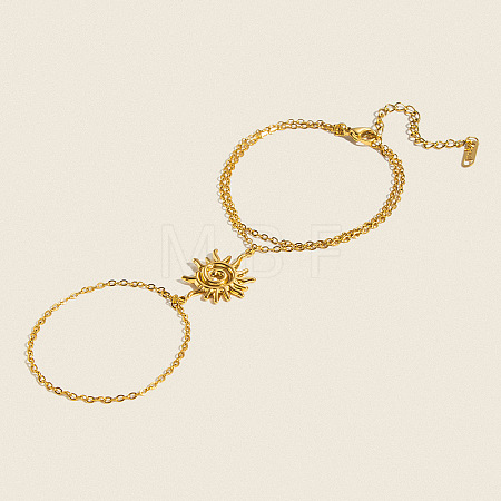 304 Stainless Steel Spiral Sun Double Layer Hand Chain Finger Ring Bracelets for Women BN7044-1