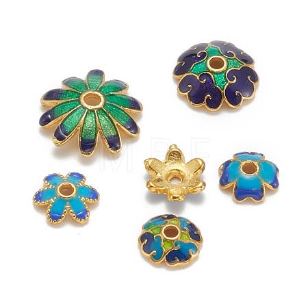 Mixed Brass Enamel Bead Caps KK-L124-09G-RS-1