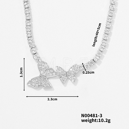 Brass Full Crystal Rhinestone Double Butterfly Pendant Necklaces for Women YR0428-1-1