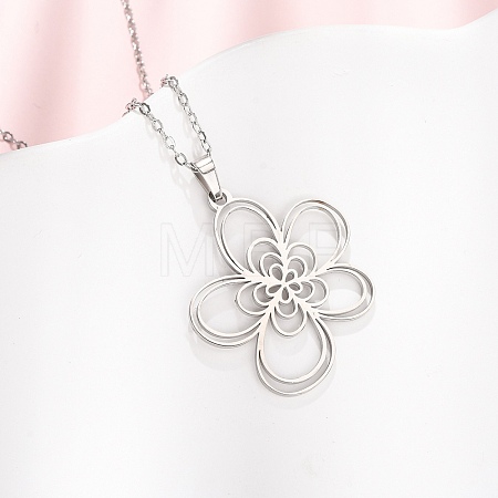 304 Stainless Steel Flower Pendant Cable Chain Necklaces for Men Women NJEW-K308-05B-P-1