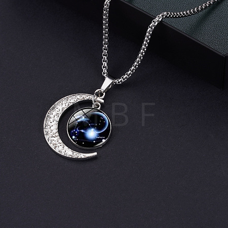 Alloy & Glass Luminous Moon Constellation Pendant Necklaces WG12A0F-12-1