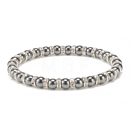Synthetic Hematite Stretch Bracelet Rhinestone Beaded BJEW-JB08335-01-1