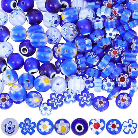 160Pcs 8 Styles Handmade Millefiori & Evil Eye Lampwork Beads LAMP-PA0001-73-1