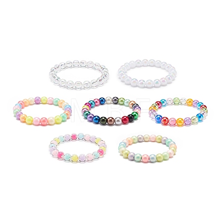 7Pcs 7 Color Candy Color Acrylic Round Beaded Stretch Bracelets Set BJEW-JB08928-1