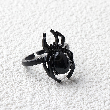 Natural Obsidian Spider Open Cuff Rings PW-WGC70E9-28-1