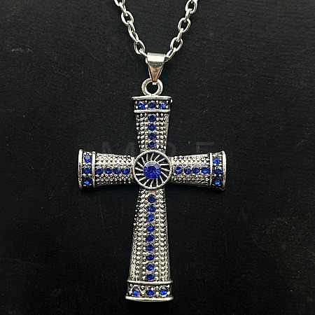 Platinum Alloy Rhinestone Cross Pendant Necklaces NX3454-6-1