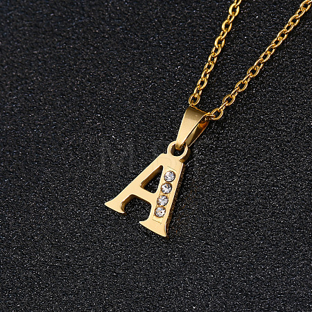 201 Stainless Steel Crystal Rhinestone Initial Pendant Necklaces FS-WG3A711-01-1